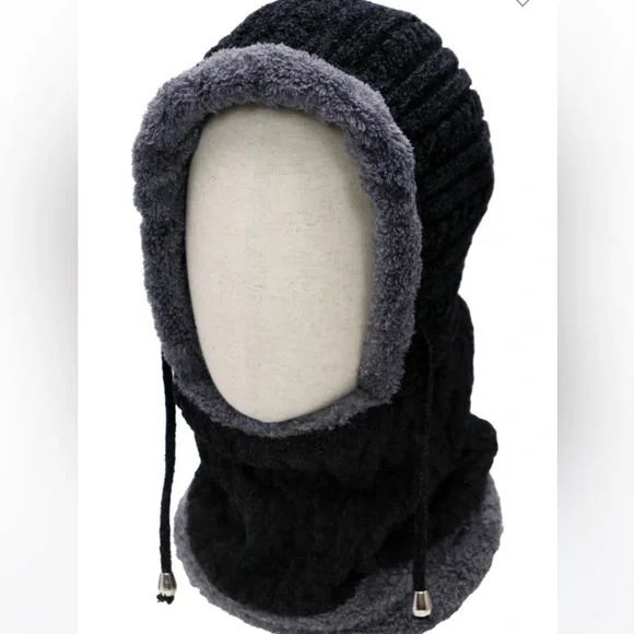 Chenille & Fleece Faux Fur Balaclava Hat Scarf - Picture 2 of 8